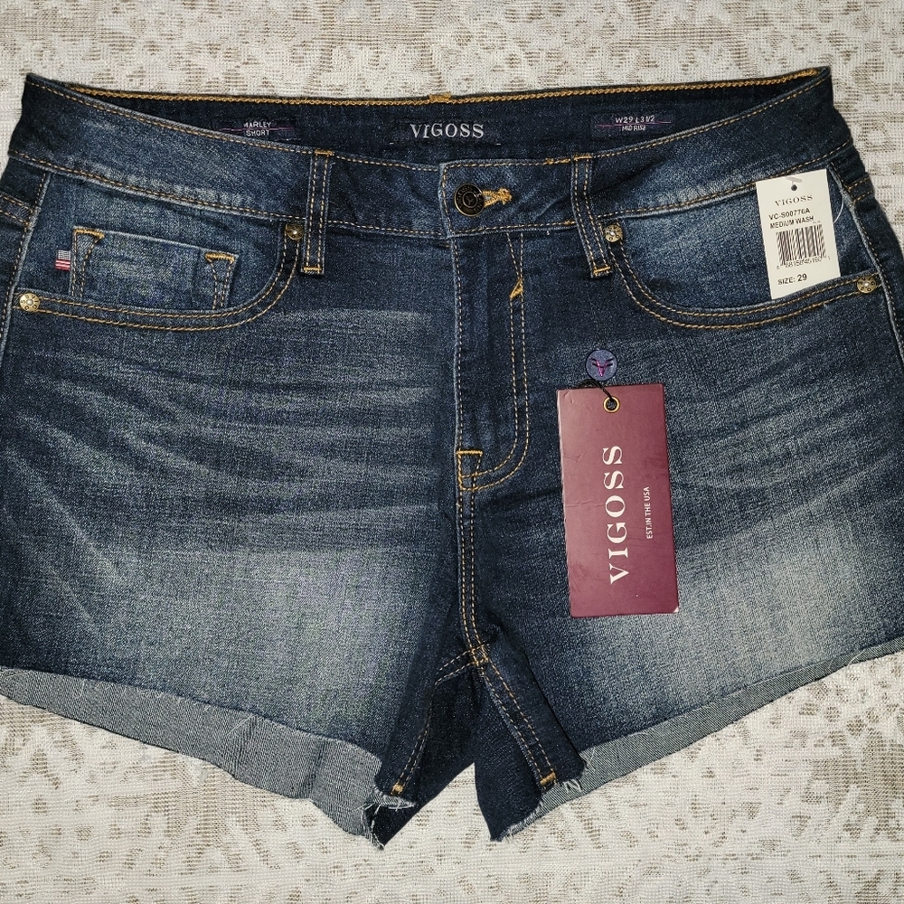 Vigoss Marley Mid Rise Denim Jean Waist Short Size 29 - Picture 3 of 7